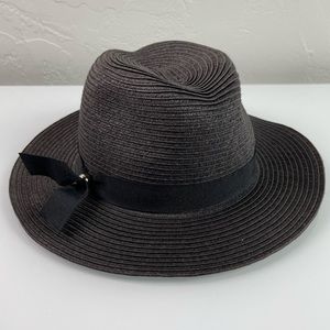 Scala Pronto Hat Straw Wide Sun Solid Black Bow Tie Feminine Italy One Size Knit